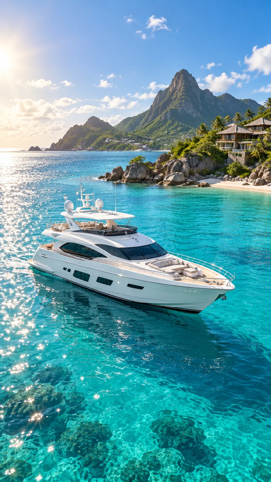 Luxury yacht on clear tropical water